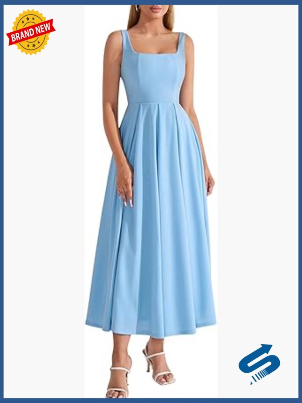 Square Neck Flowy A-Line Midi Dress Wedding Guest